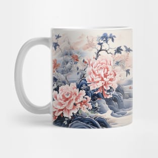 Pink and Blue Chinoiserie Style Peonies Mug